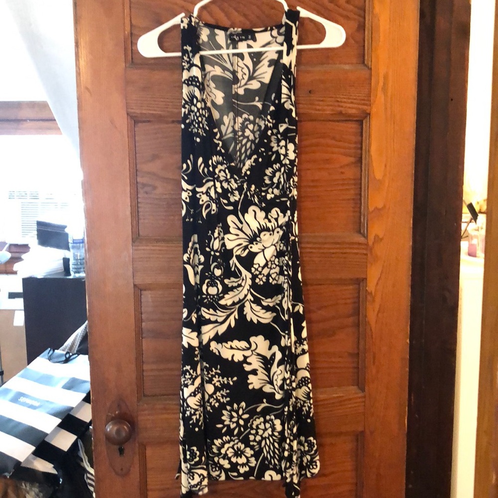 Floral black and white wrap dress